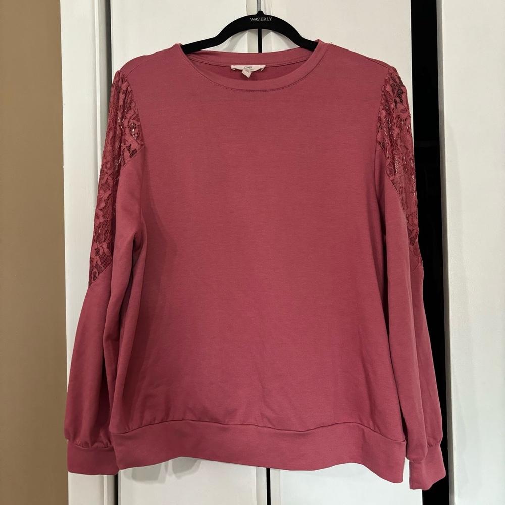 Como Vintage Women's Rose Lace Sleeve Sweatshirt